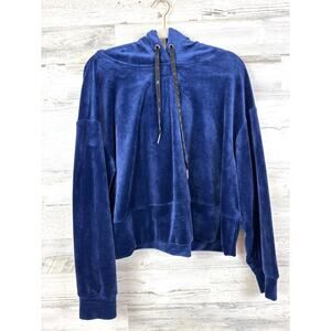 Philosophy Womens L Dark Blue Velour Long Sleeve Zip Up Athletic Hoodie NEW